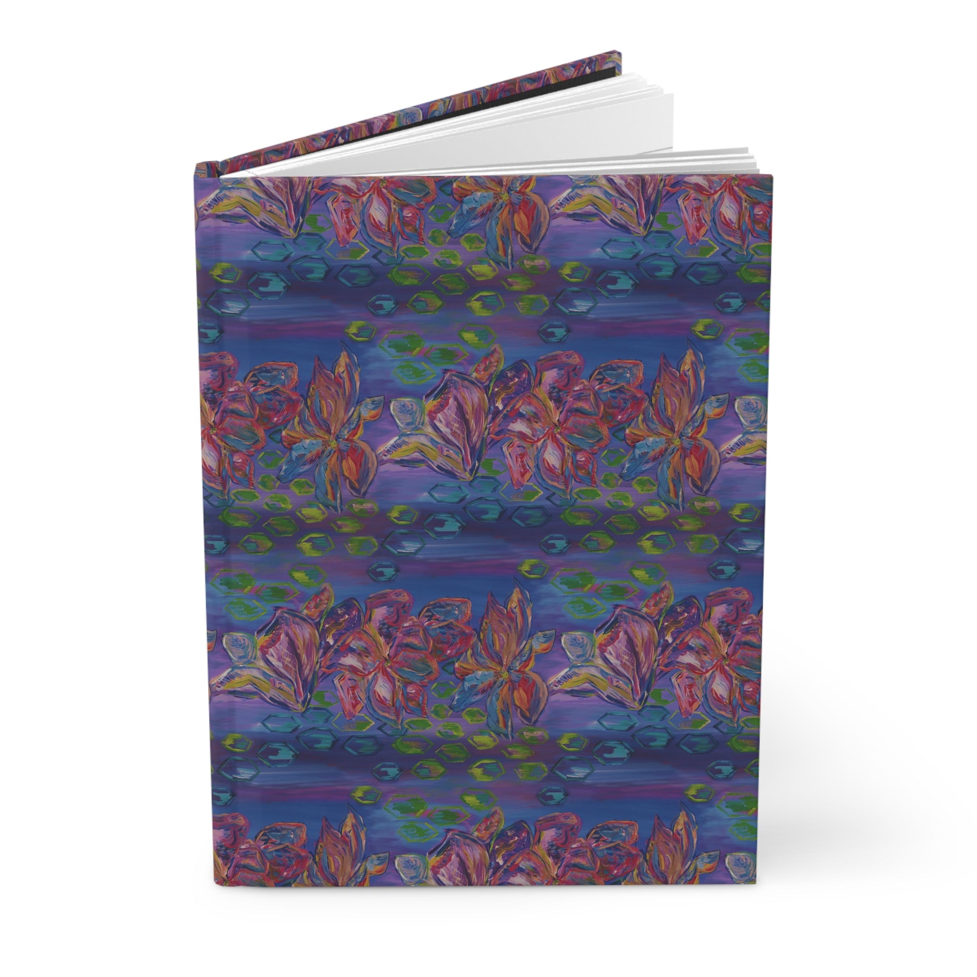 Custom Journal - Busy Sister Patterns by The Pink Picket Fence - Features original, hand painted art pattern cover - Write it down with this hardcover journal with lined pages