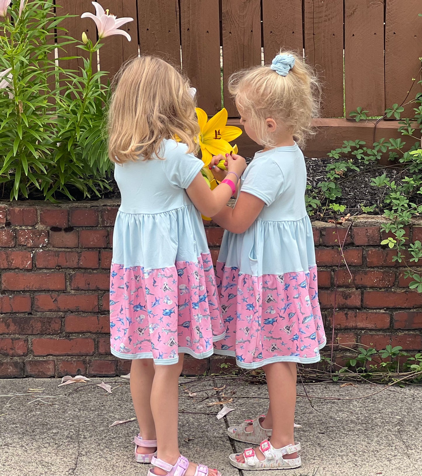 Sparky Shark Twirl Dress for Ages 18 months to 8 Years with Scrunchie