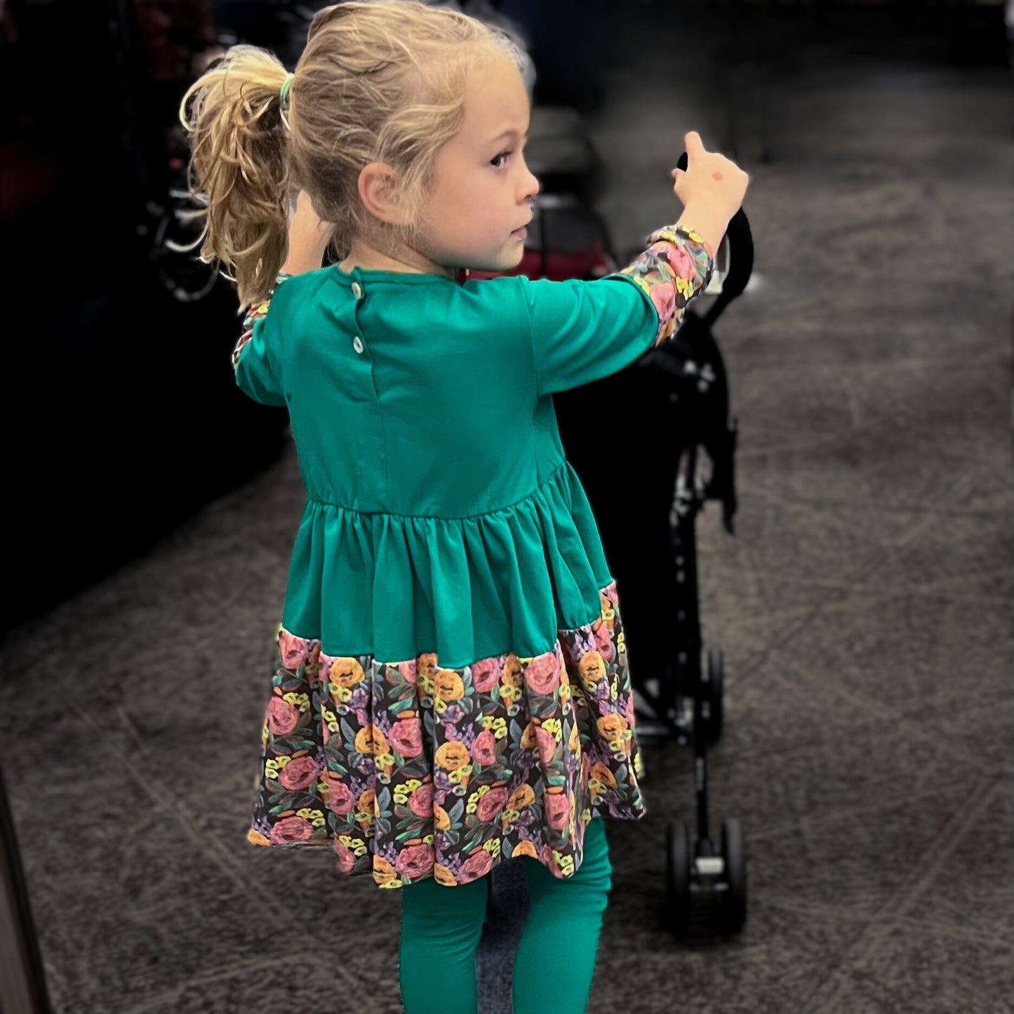 Green Louise Twirly Girl Dress | Toddler Twirl Dress | 100% Cotton Dress