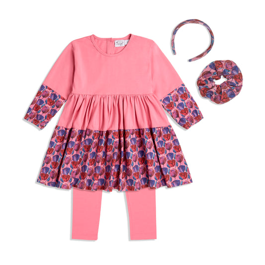 Louise Twirly Girls Matching Set | Twirly Dress | Girls Headband & Scrunchie | Kids Pink Dress