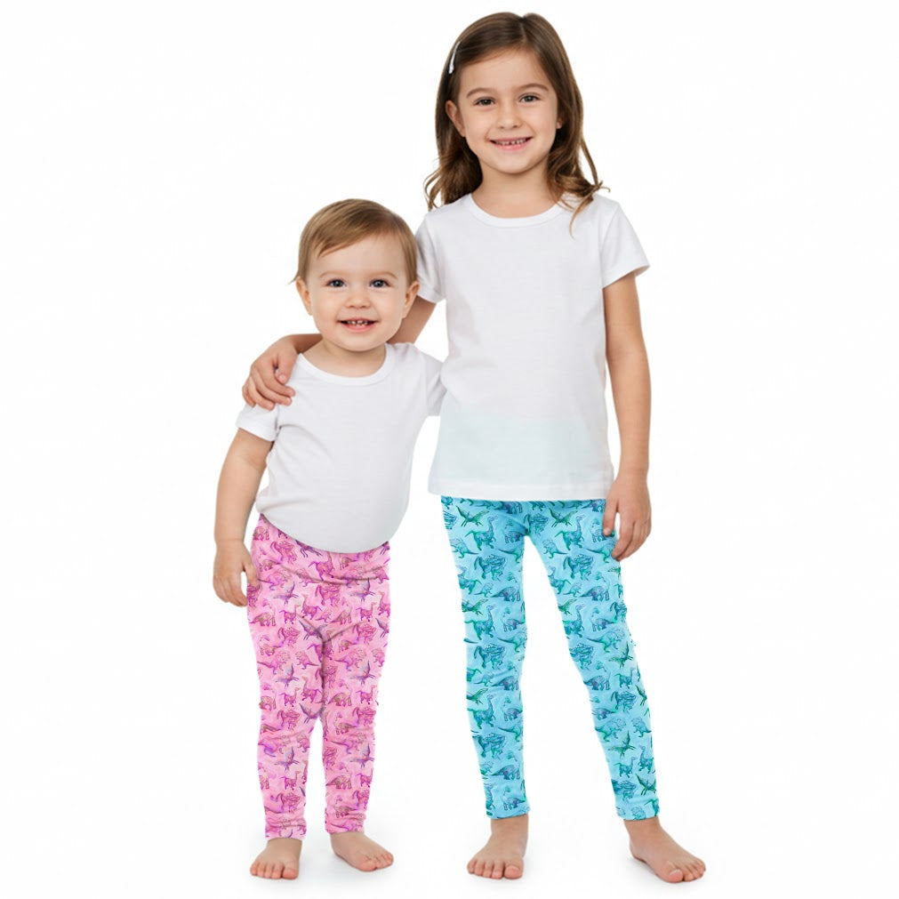 Girls Dinosaur Leggings 3-Pack – Soft Sensory-Friendly Toddler Leggings – Pink, Purple & Blue – For Toddlers and Little Girls