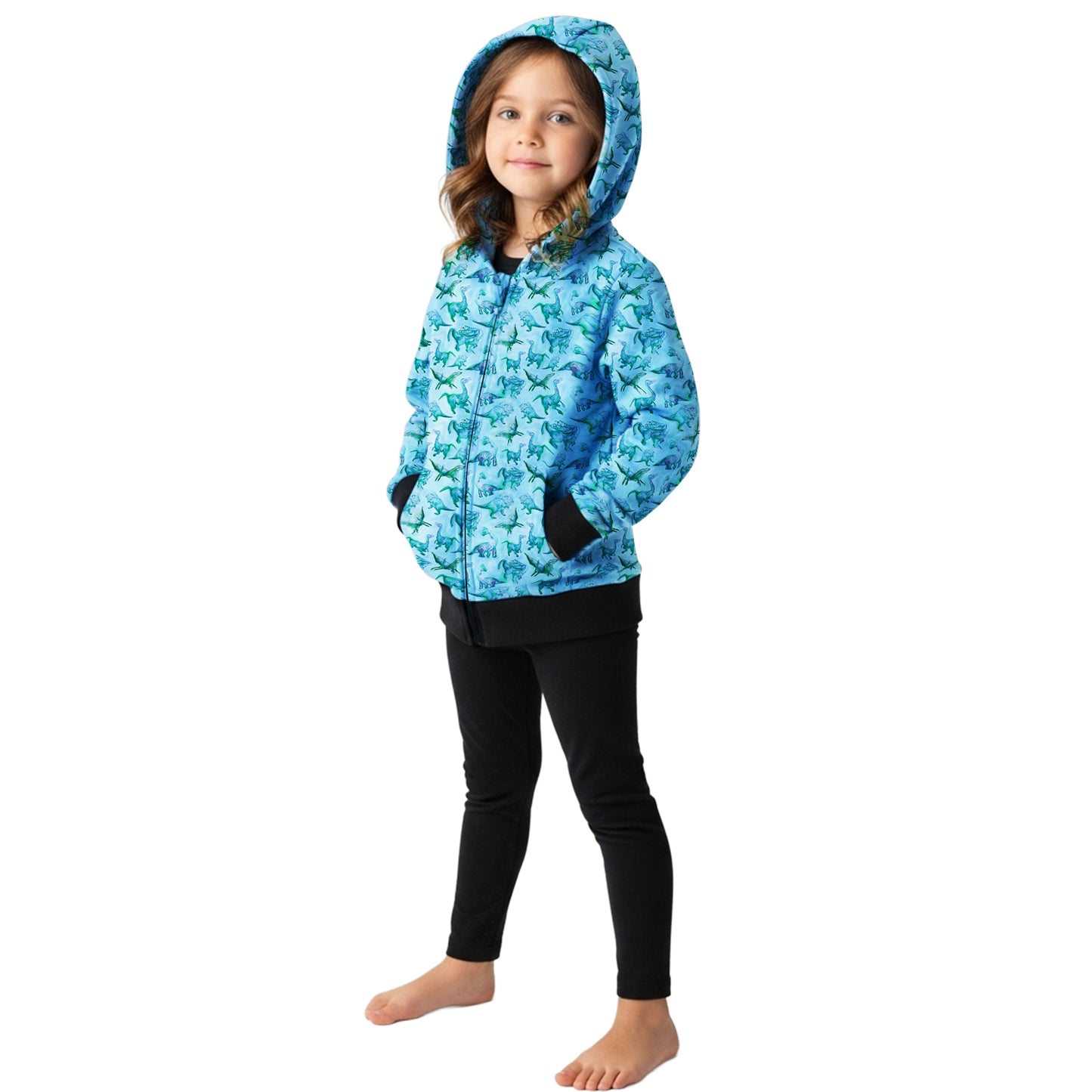 The Pink Picket Fence - Suzie Dinosaur Hoodie, Dress, and Leggings Set in Blue