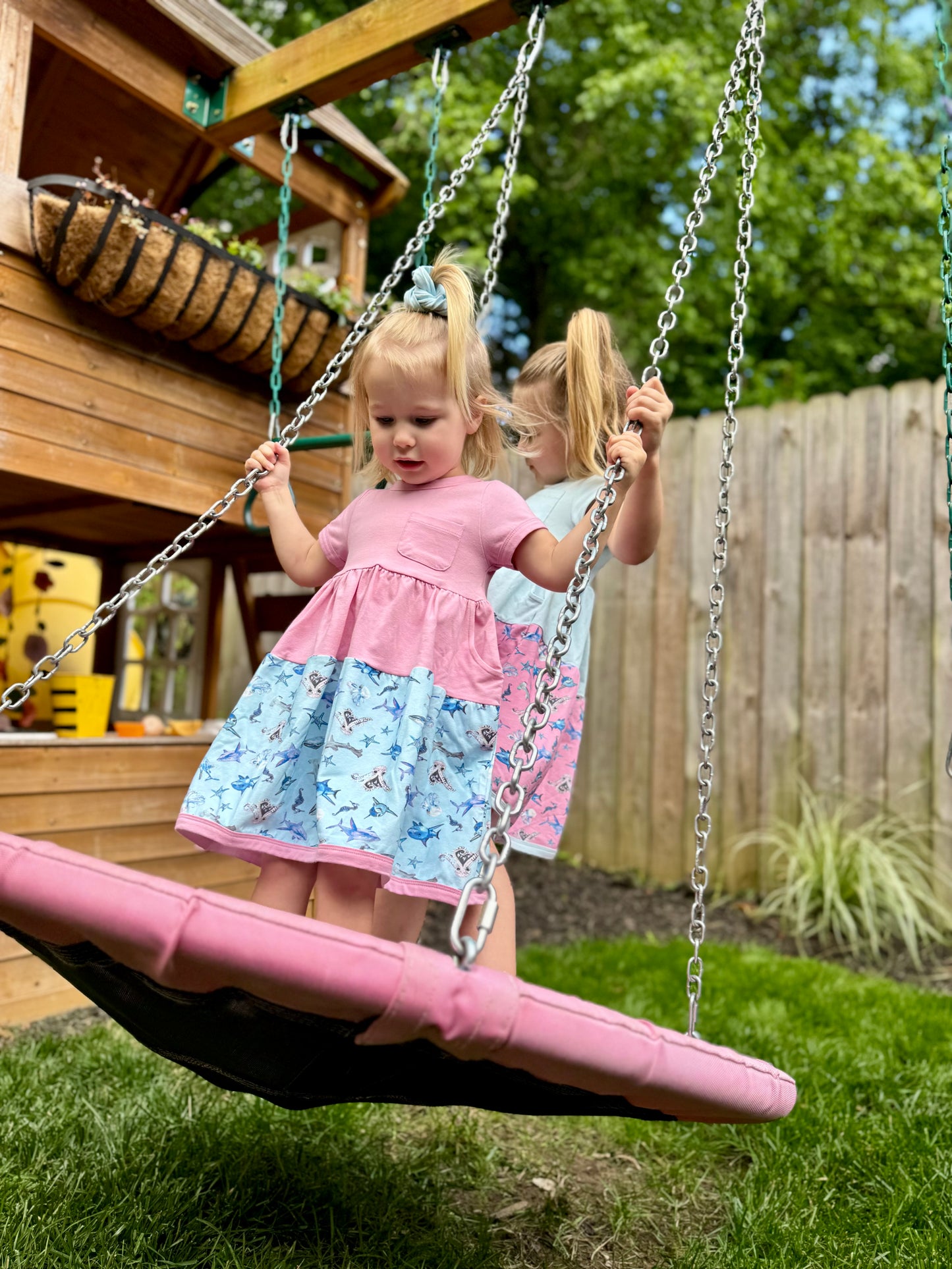 Sparky Shark Twirl Dress for Ages 18 months to 8 Years with Scrunchie