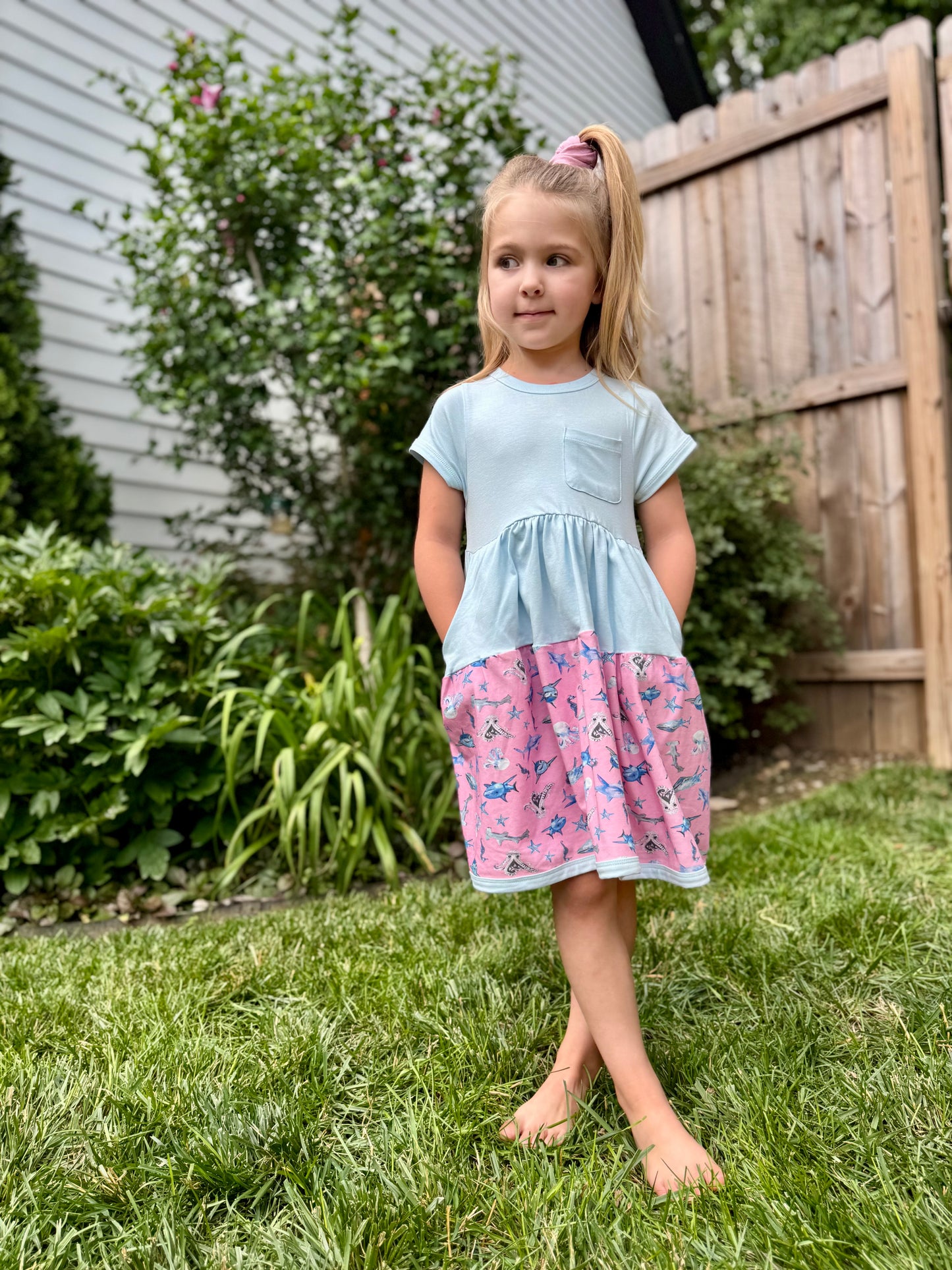 Sparky Shark Twirl Dress for Ages 18 months to 8 Years with Scrunchie