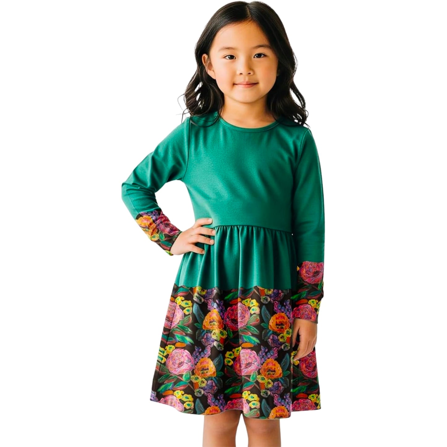 The Pink Picket Fence Louise Twirl Dress 2-Pack – Soft Cotton Floral Dresses for Girls – Green & Purple – 1 of Each – Sensory-Friendly