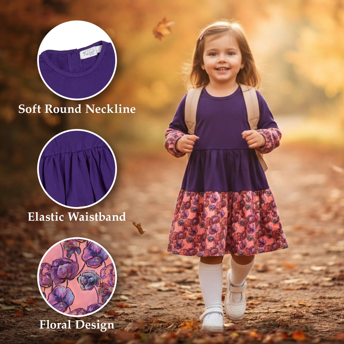 Louise Twirly Girls Dress | Toddler Twirl Dress | 100% Cotton Dress | Available in 3 Colors