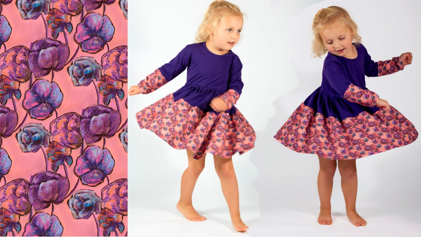 The Pink Picket Fence Louise Twirl Dress 2-Pack – Soft Cotton Floral Dresses for Girls – Green & Purple – 1 of Each – Sensory-Friendly