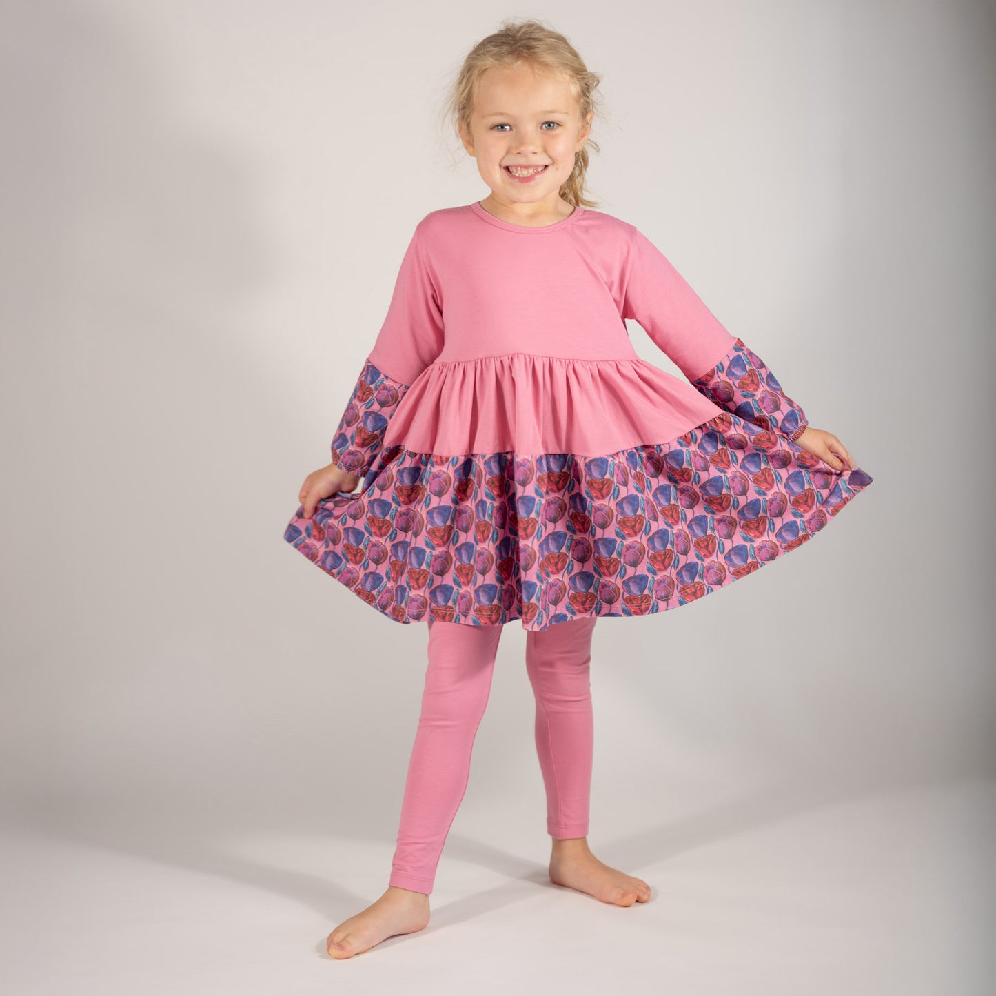 Louise Twirly Girls Matching Set | Twirly Dress | Girls Headband & Scrunchie | Kids Pink Dress