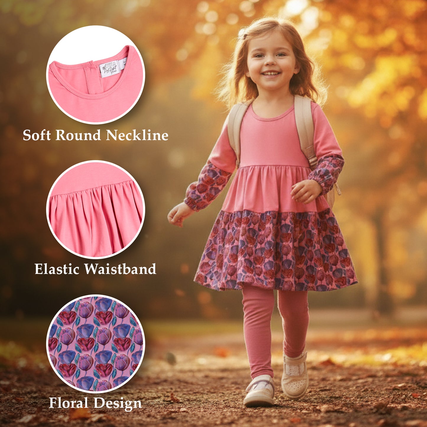 Louise Twirly Girls Matching Set | Twirly Dress | Girls Headband & Scrunchie | Kids Pink Dress