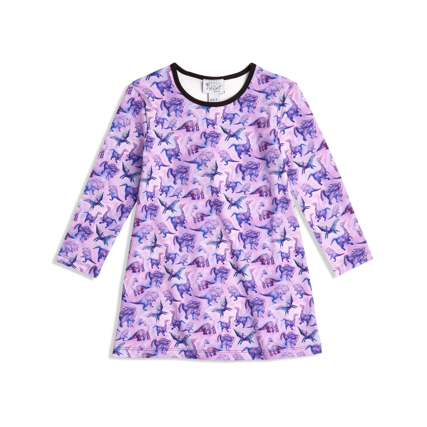 Purple Dino Dress Flat Lay