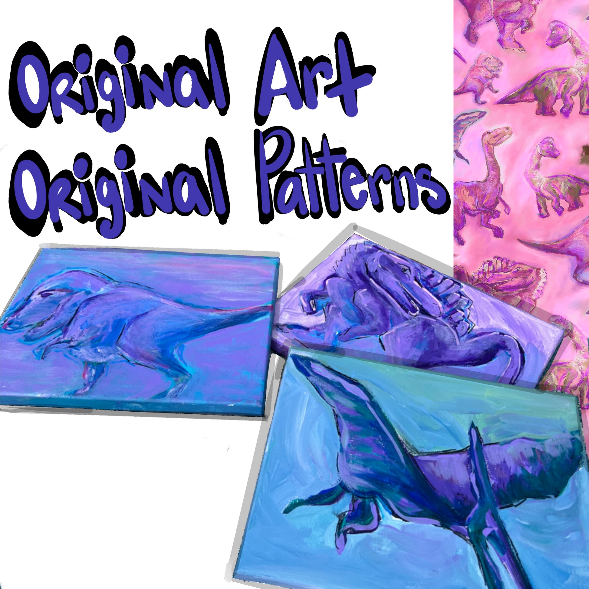 Original art behind the pattern for the Suzie Dino pink twirl dress