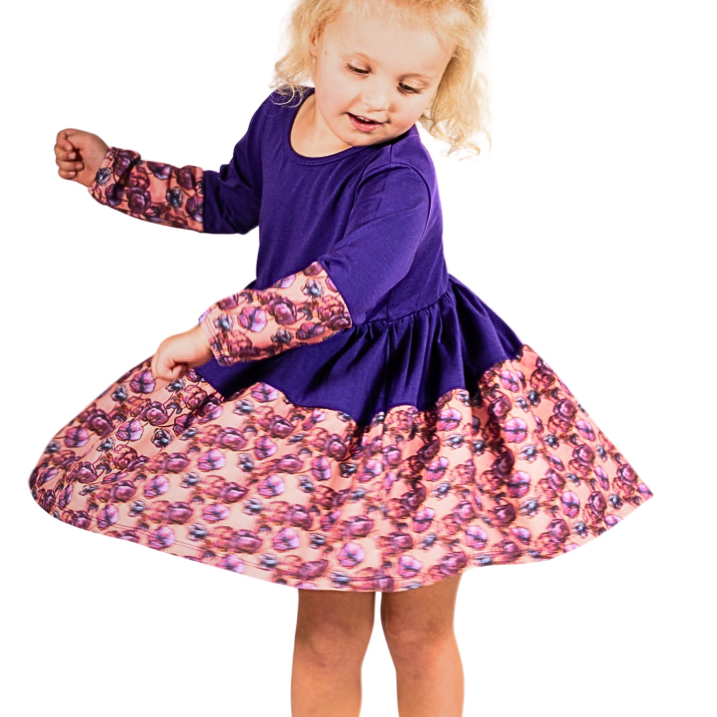 The Pink Picket Fence Louise Twirl Dress 2-Pack – Soft Cotton Floral Dresses for Girls – Green & Purple – 1 of Each – Sensory-Friendly