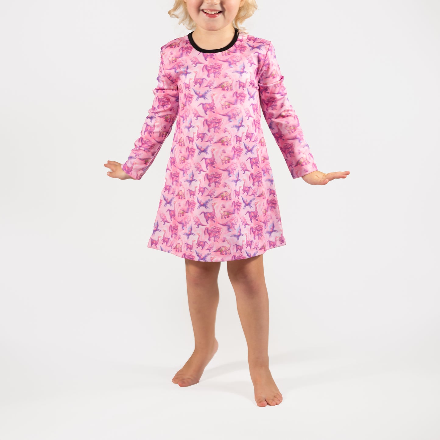 The Pink Picket Fence - Suzie Dinosaur Hoodie, Dress, and Leggings Set in Pink
