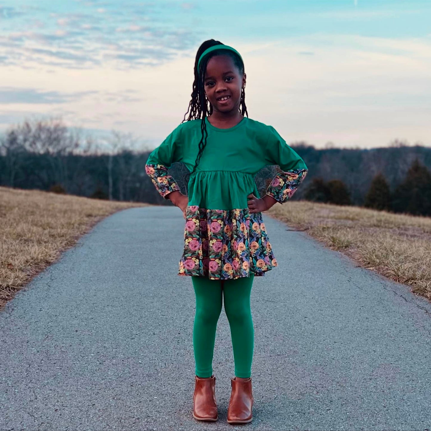 Happy Girl Green Twirly Dress