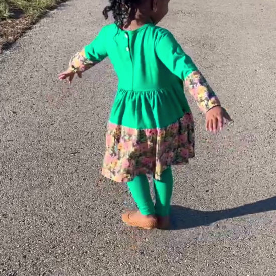 Twirl Dress, Green Toddler Dress, Green Twirl Dress, Cotton Toddler Dress, Super Soft Toddler Clothes, Soft Toddler Clothes